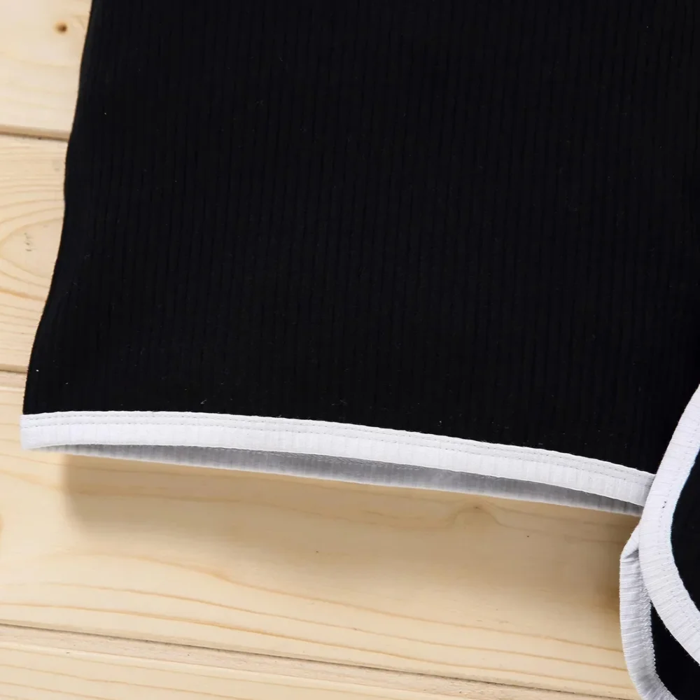 Boy Girl Ribbed Short Summer Set Black White Contrast Ringer Tee Dolphin Shorts